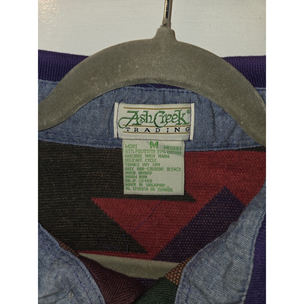 Vtg Ash Creek Trading Polo Mens Geometric Aztec Long Sleeve Shirt Sz M - Picture 2 of 3